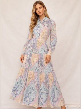 TAJ By Sabrina Crippa XS Paisley Long Sleeve Tiered Maxi Dress Orig $485